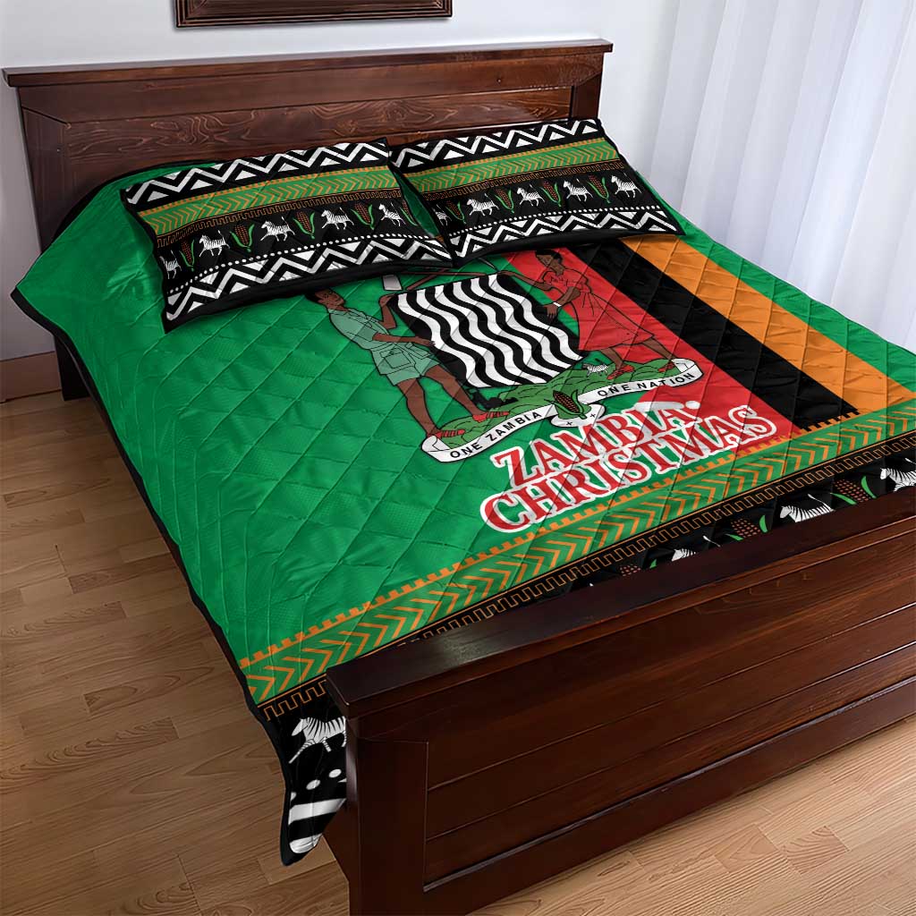 Afro Zambia Christmas Quilt Bed Set Coat Of Arms With Kente Pattern LT18