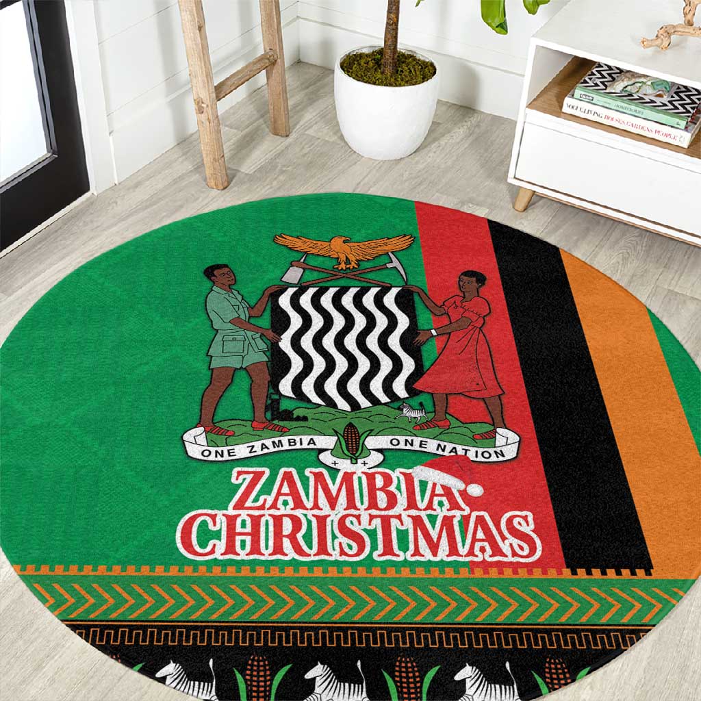 Afro Zambia Christmas Round Carpet Coat Of Arms With Kente Pattern LT18