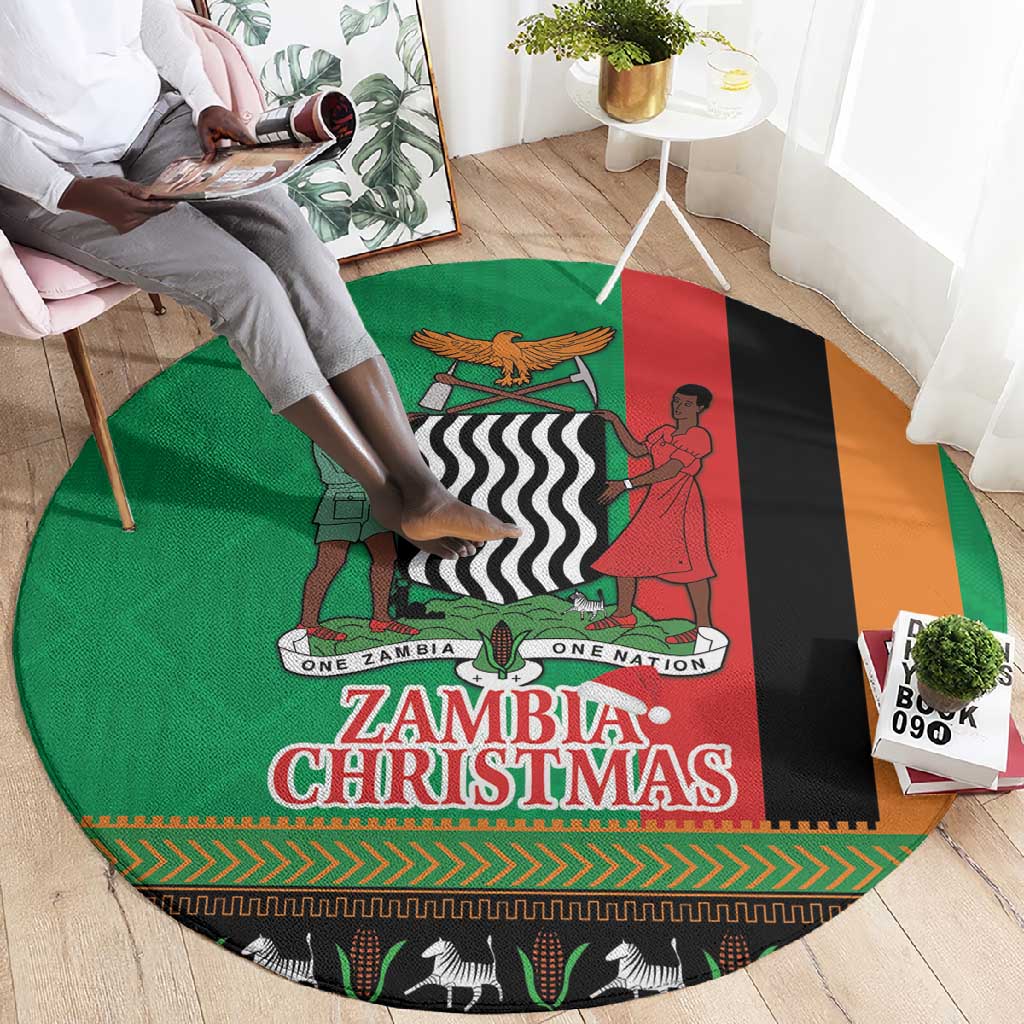 Afro Zambia Christmas Round Carpet Coat Of Arms With Kente Pattern LT18