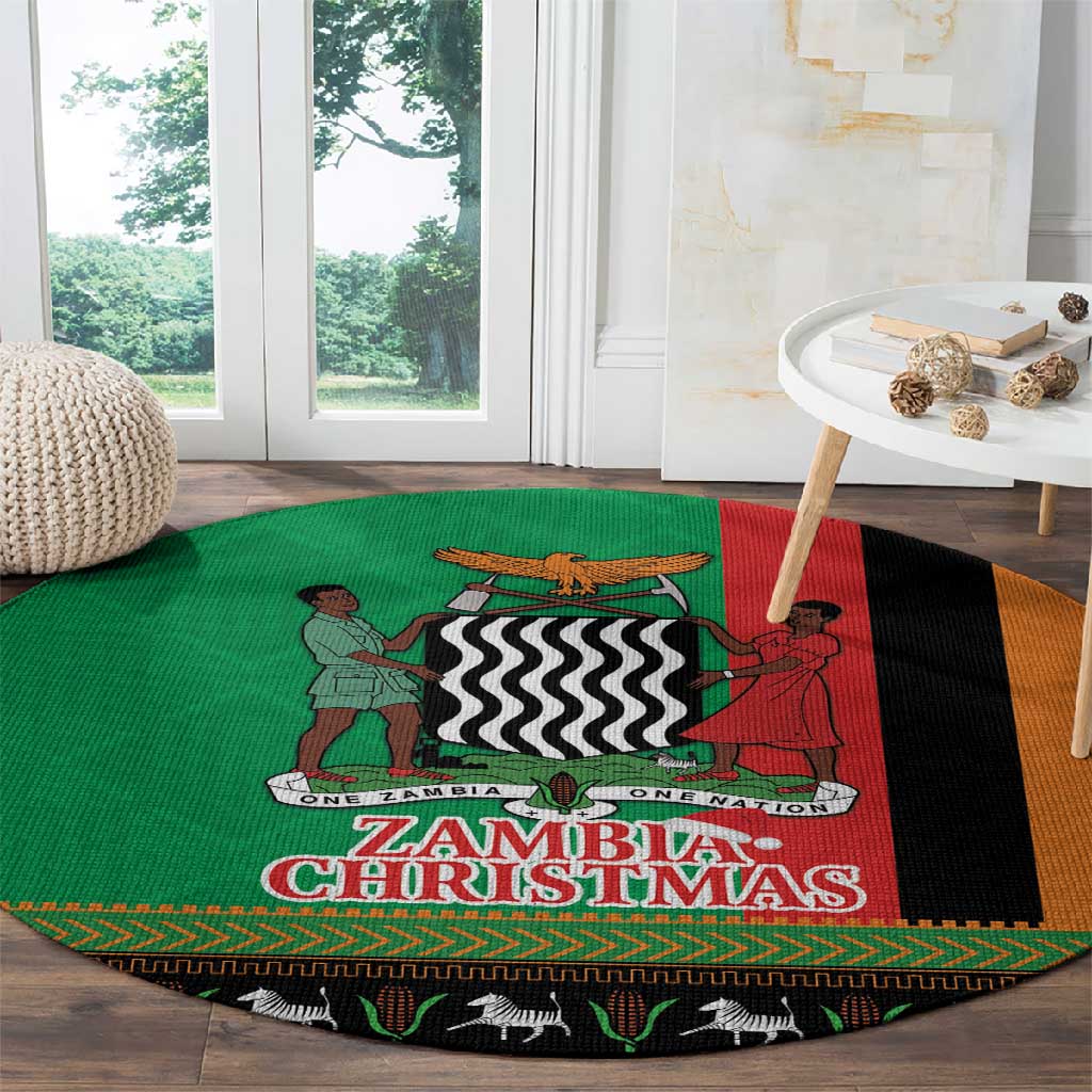 Afro Zambia Christmas Round Carpet Coat Of Arms With Kente Pattern LT18