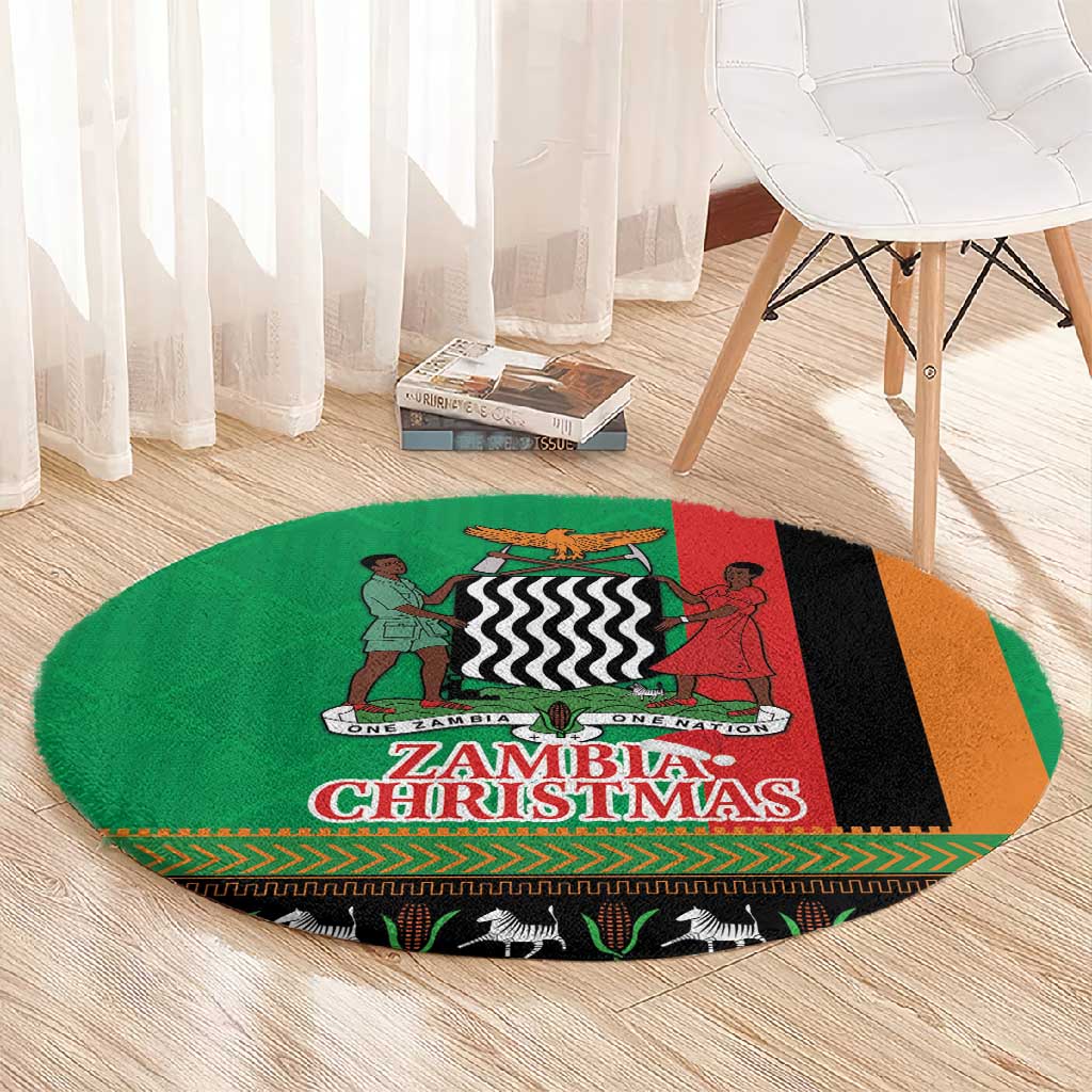 Afro Zambia Christmas Round Carpet Coat Of Arms With Kente Pattern LT18