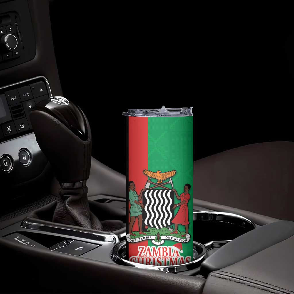Afro Zambia Christmas Skinny Tumbler Coat Of Arms With Kente Pattern LT18