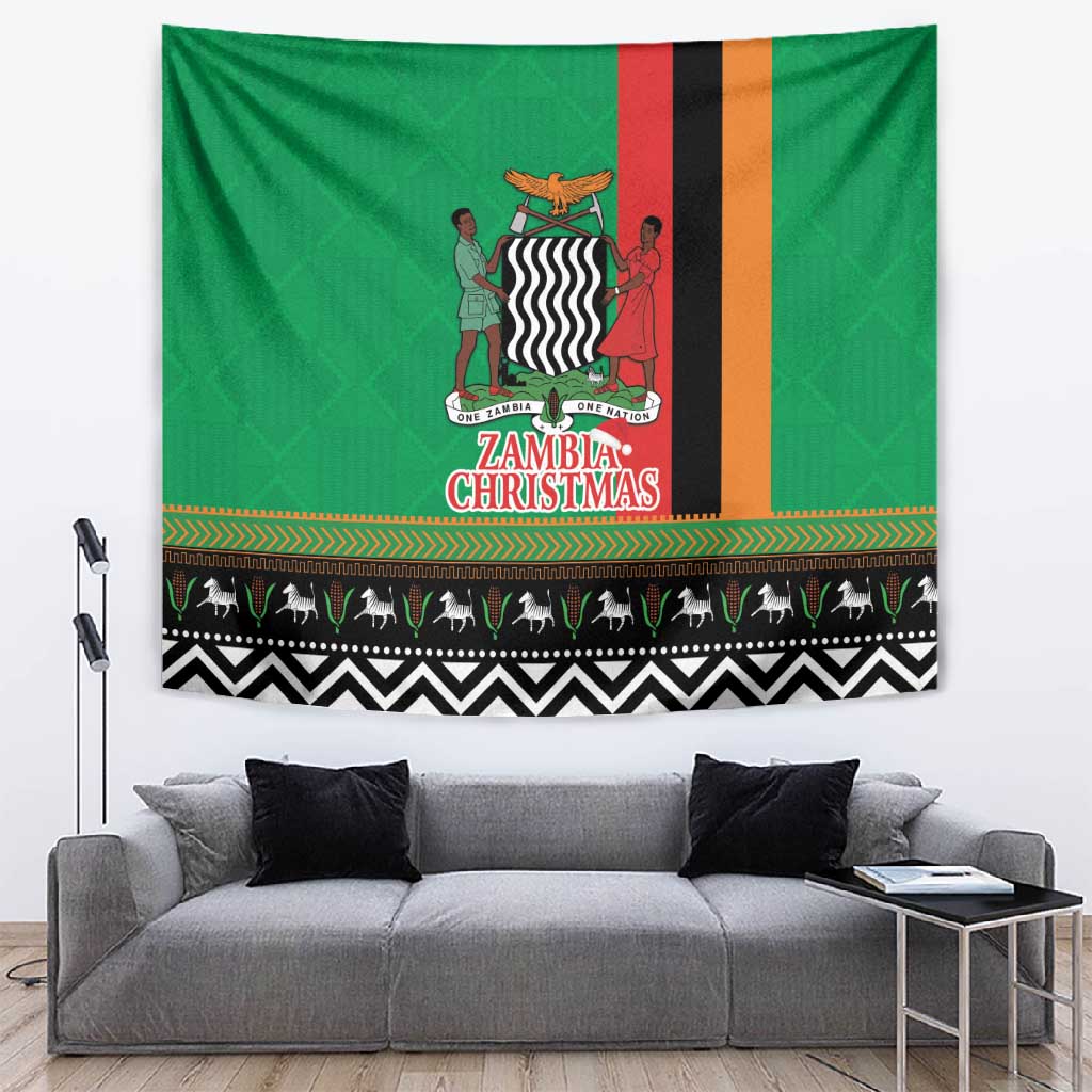 Afro Zambia Christmas Tapestry Coat Of Arms With Kente Pattern LT18