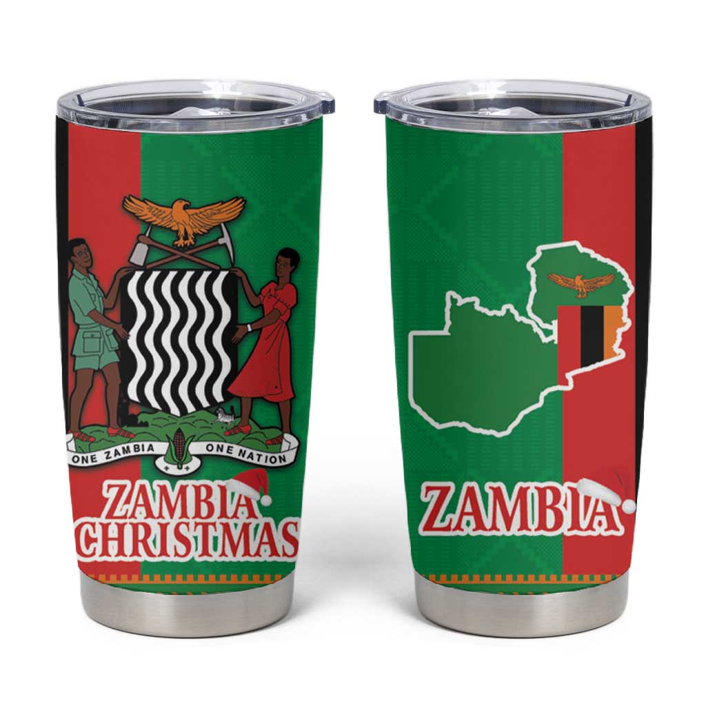 Afro Zambia Christmas Tumbler Cup Coat Of Arms With Kente Pattern LT18