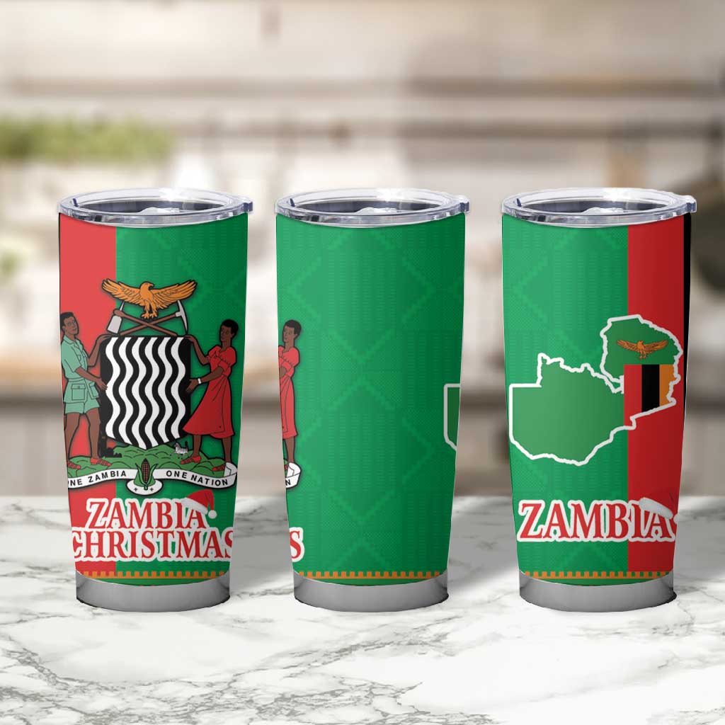 Afro Zambia Christmas Tumbler Cup Coat Of Arms With Kente Pattern LT18