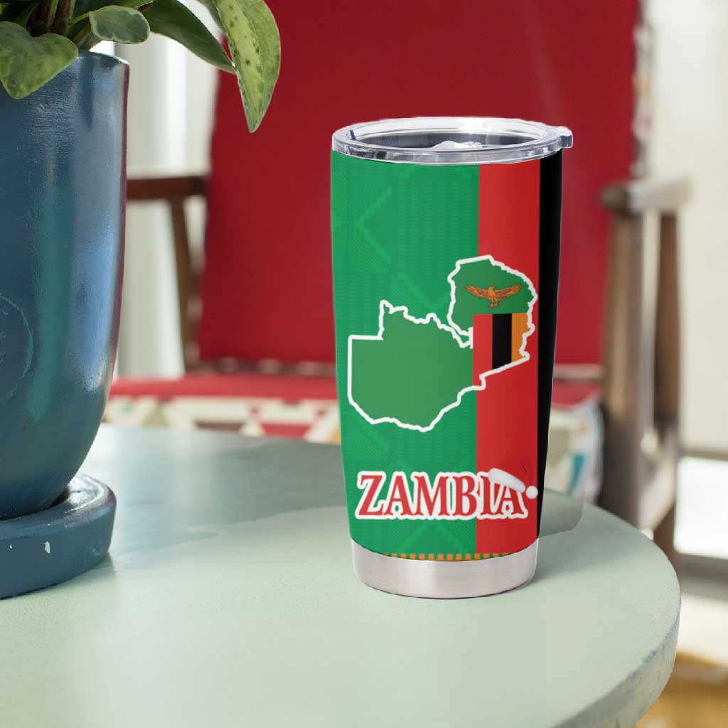 Afro Zambia Christmas Tumbler Cup Coat Of Arms With Kente Pattern LT18