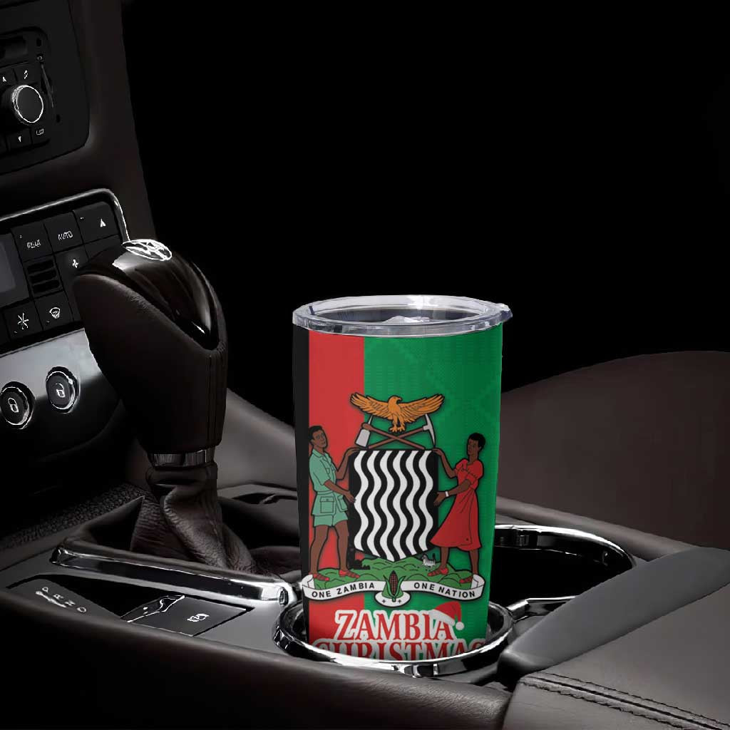 Afro Zambia Christmas Tumbler Cup Coat Of Arms With Kente Pattern LT18