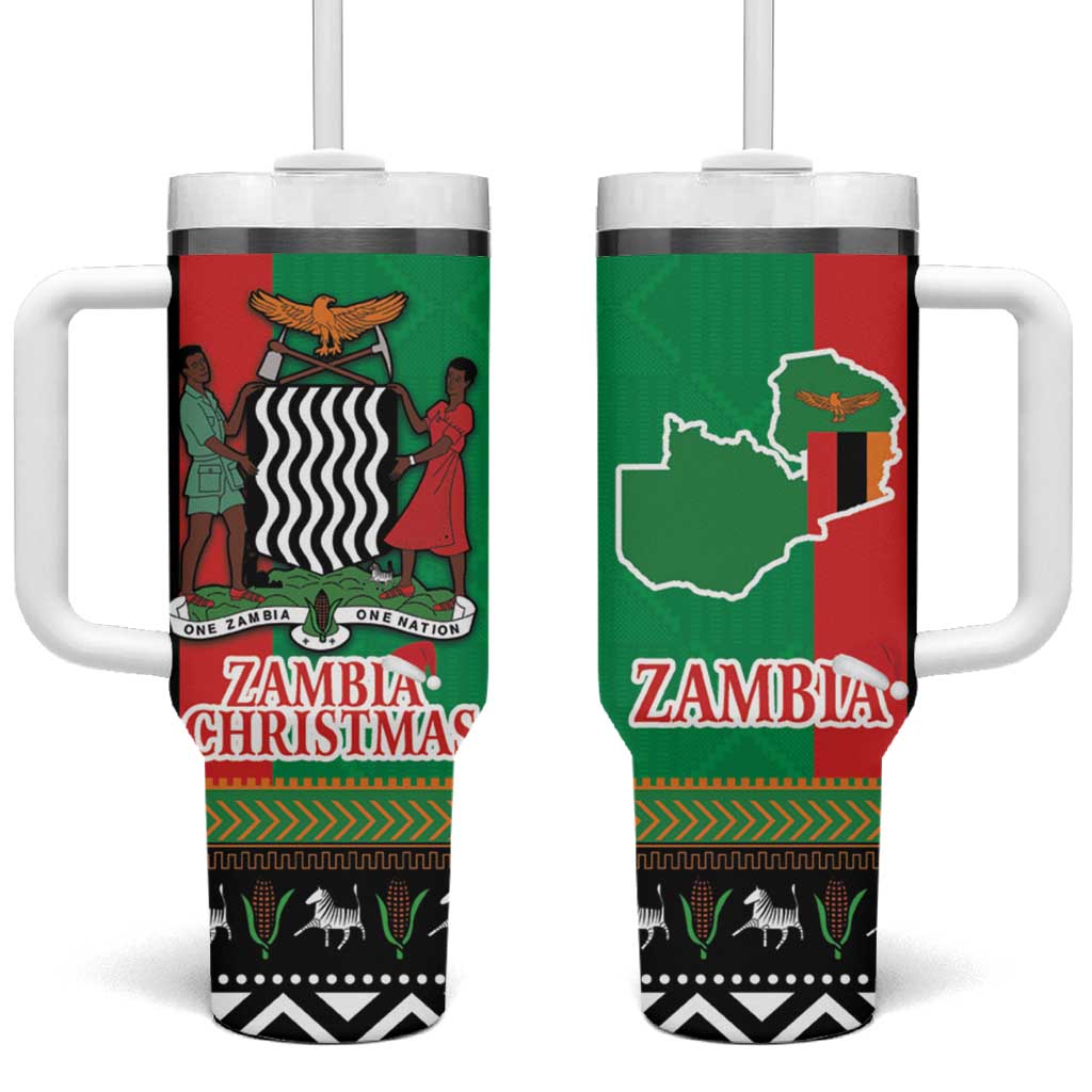 Afro Zambia Christmas Tumbler With Handle Coat Of Arms With Kente Pattern LT18