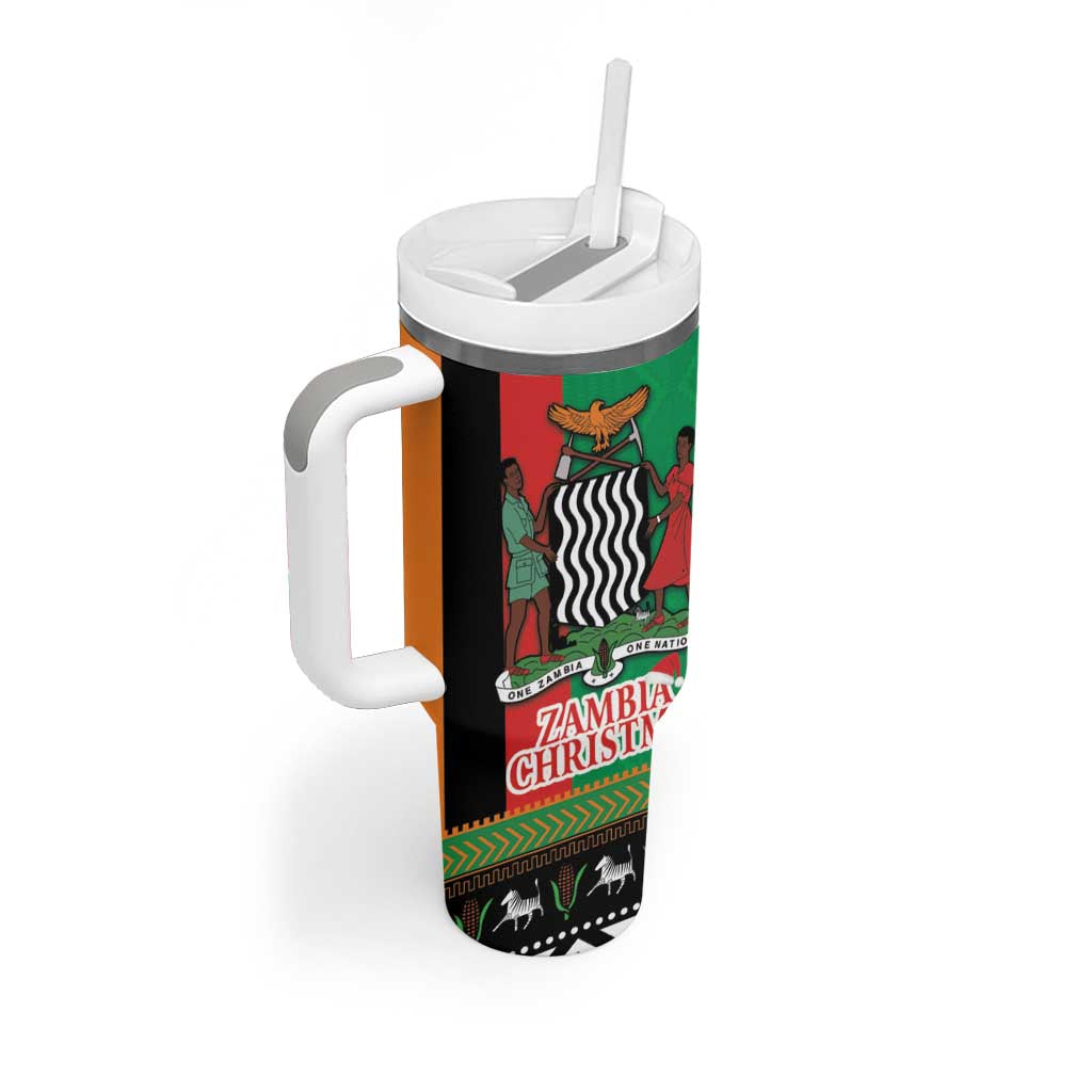 Afro Zambia Christmas Tumbler With Handle Coat Of Arms With Kente Pattern LT18