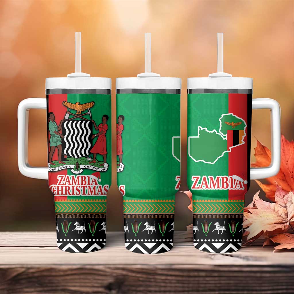 Afro Zambia Christmas Tumbler With Handle Coat Of Arms With Kente Pattern LT18