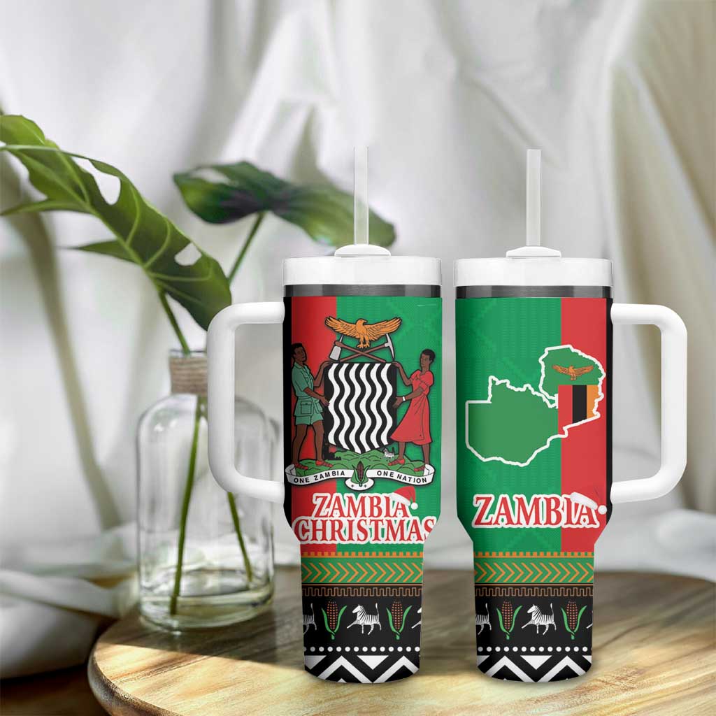 Afro Zambia Christmas Tumbler With Handle Coat Of Arms With Kente Pattern LT18