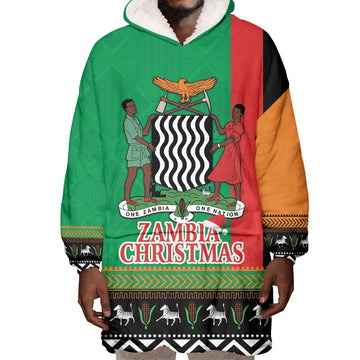 Afro Zambia Christmas Wearable Blanket Hoodie Coat Of Arms With Kente Pattern LT18