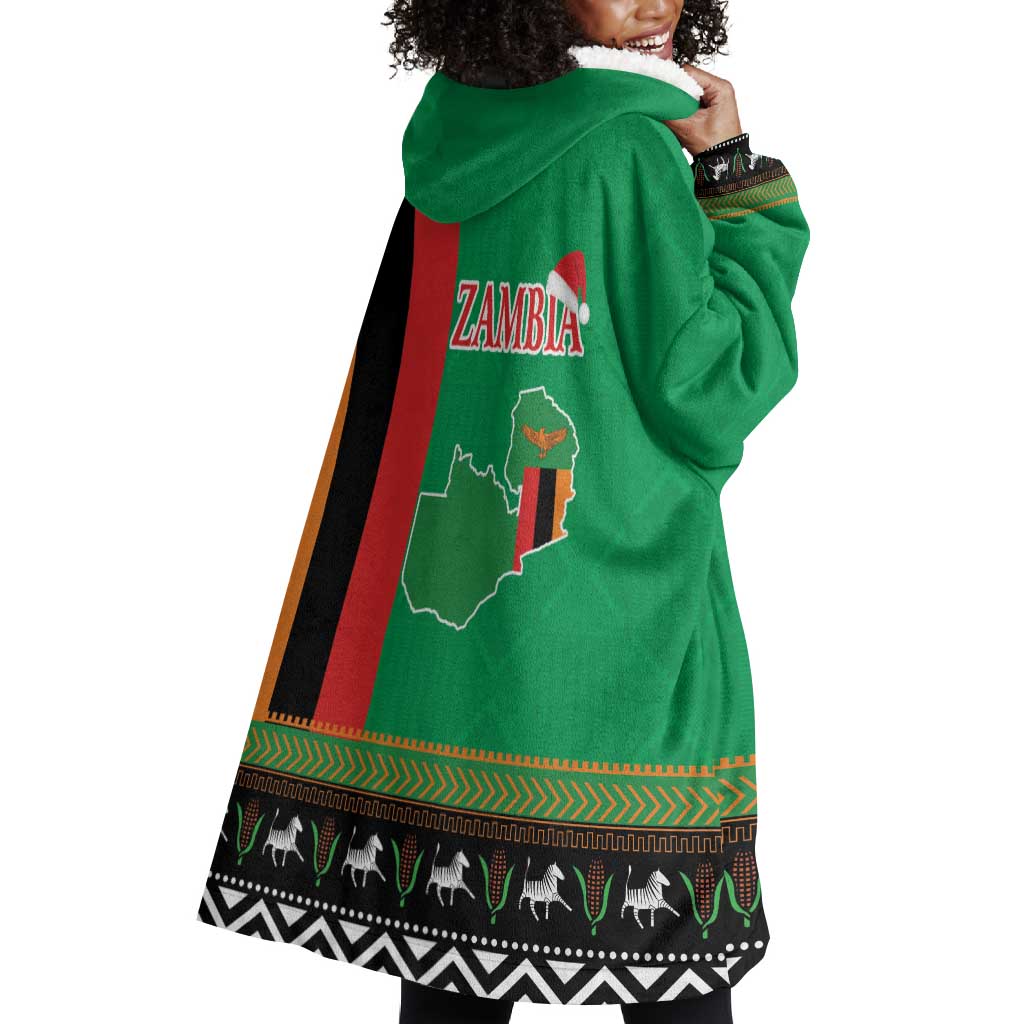 Afro Zambia Christmas Wearable Blanket Hoodie Coat Of Arms With Kente Pattern LT18