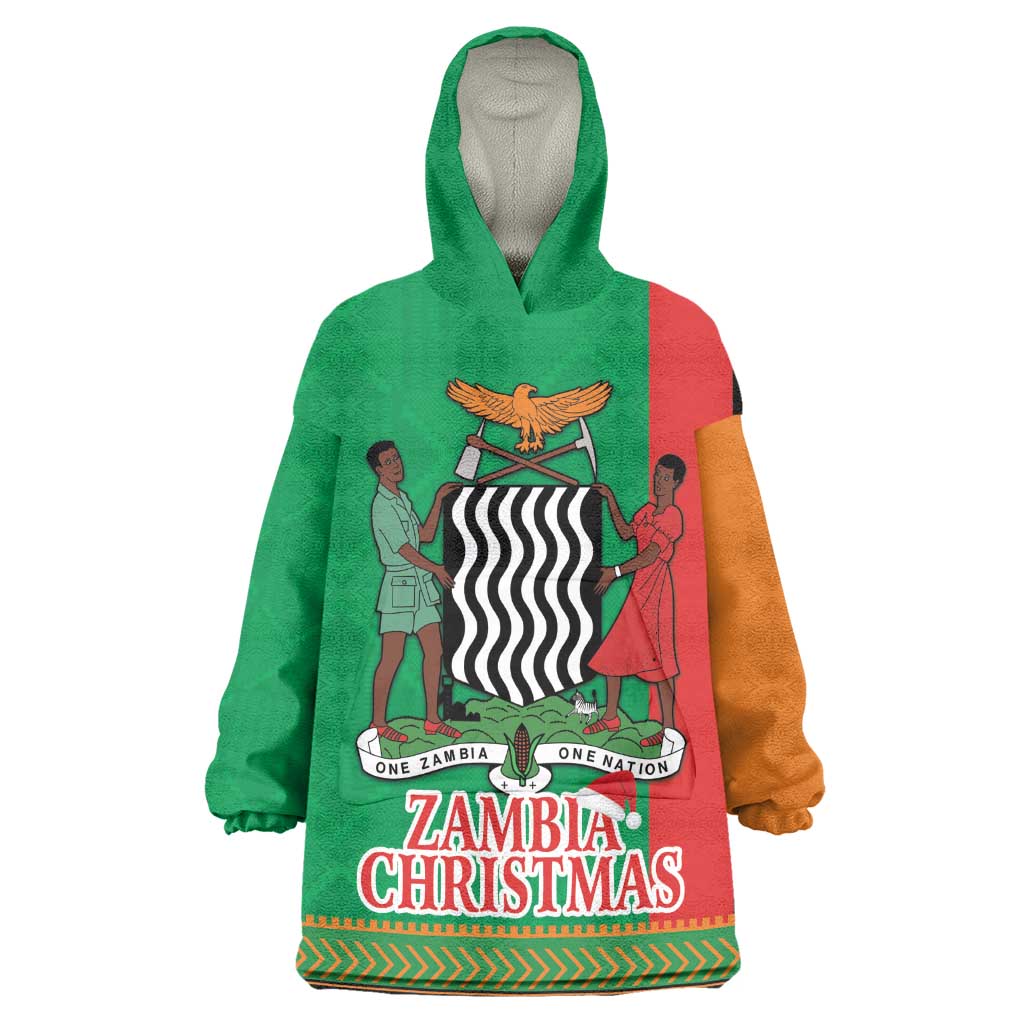 Afro Zambia Christmas Wearable Blanket Hoodie Coat Of Arms With Kente Pattern LT18