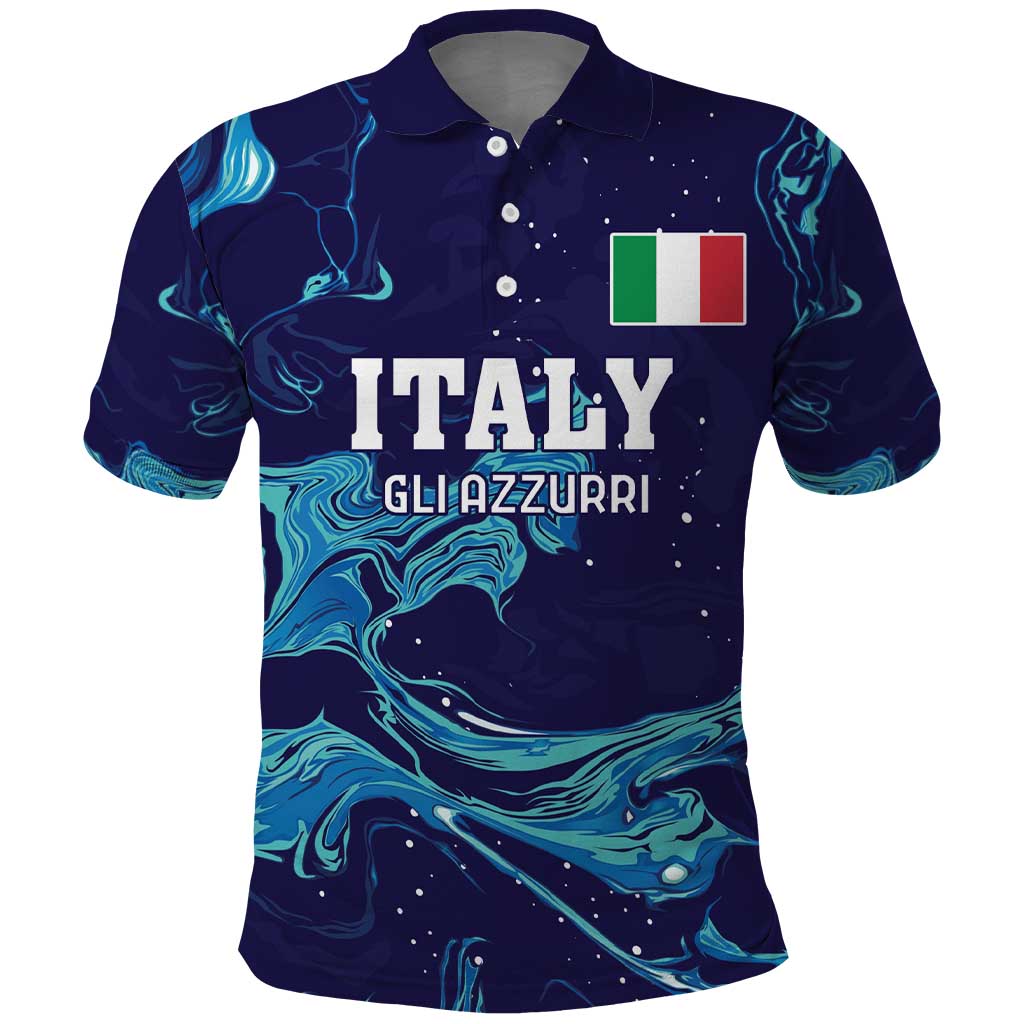 Custom Italy Rugby Polo Shirt Gli Azzurri Flame Pattern LT18