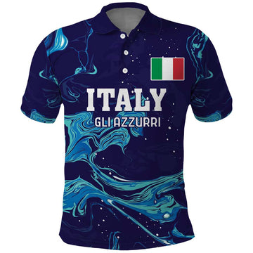 Custom Italy Rugby Polo Shirt Gli Azzurri Flame Pattern LT18