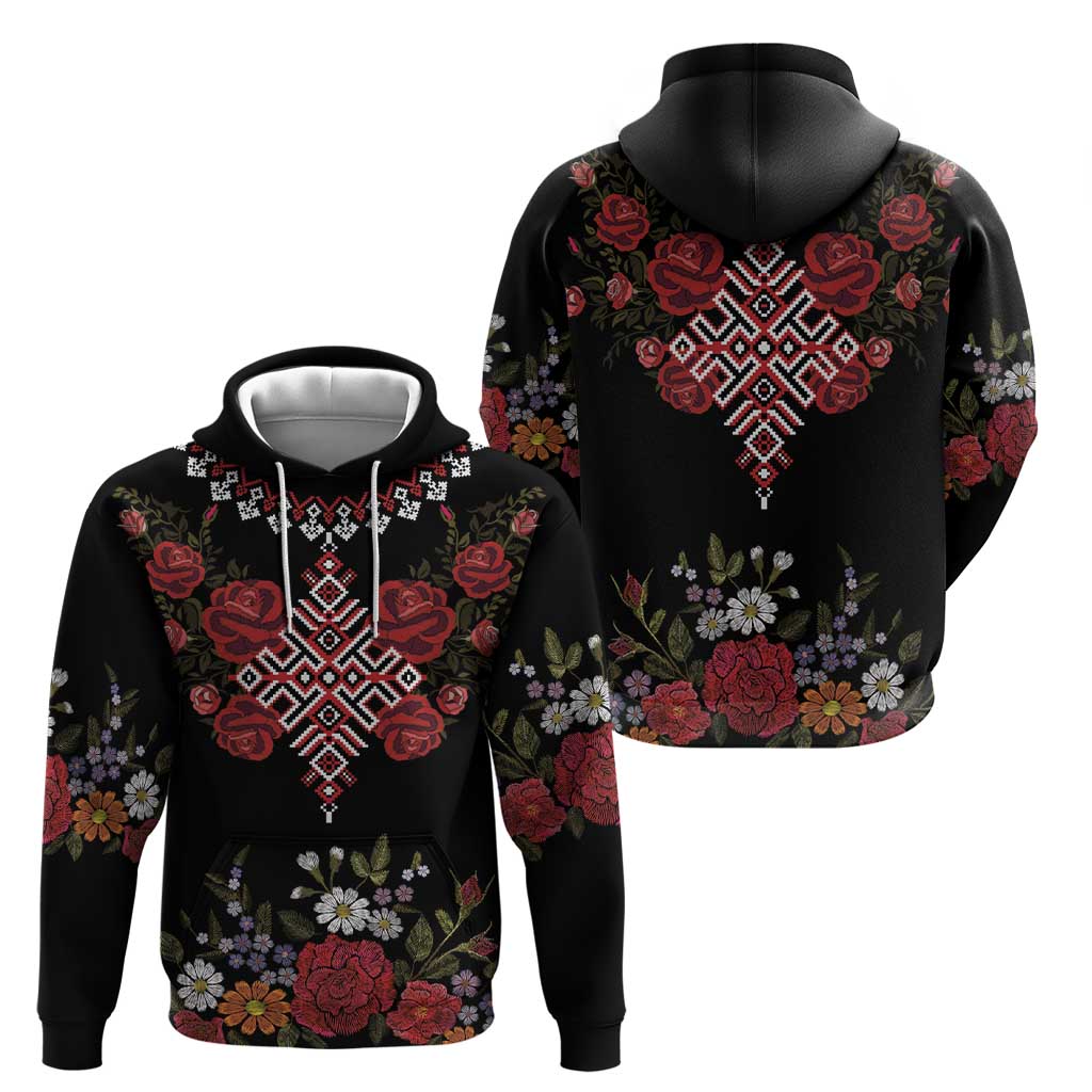 Czech Republic Traditional Costume Hoodie Embroidery Floral Pattern With Red Rose LT18