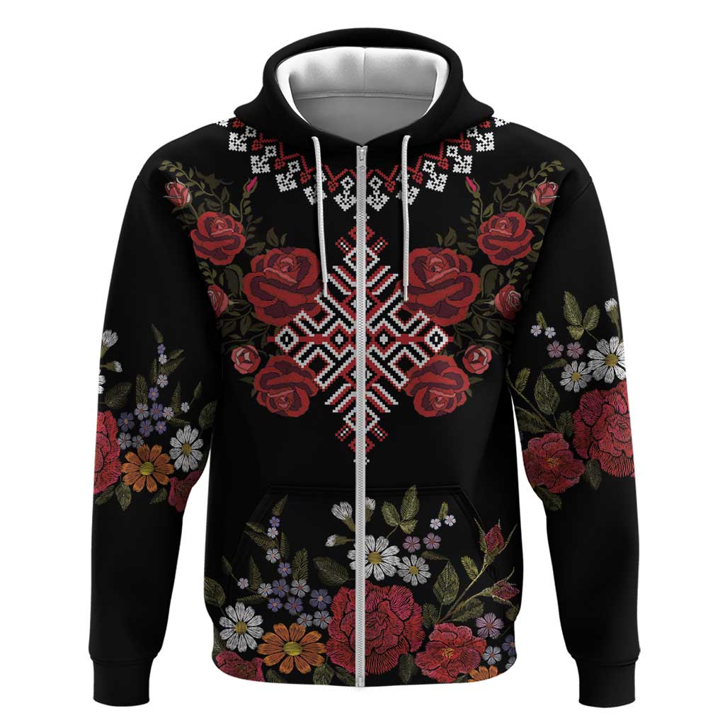 Czech Republic Traditional Costume Hoodie Embroidery Floral Pattern With Red Rose LT18