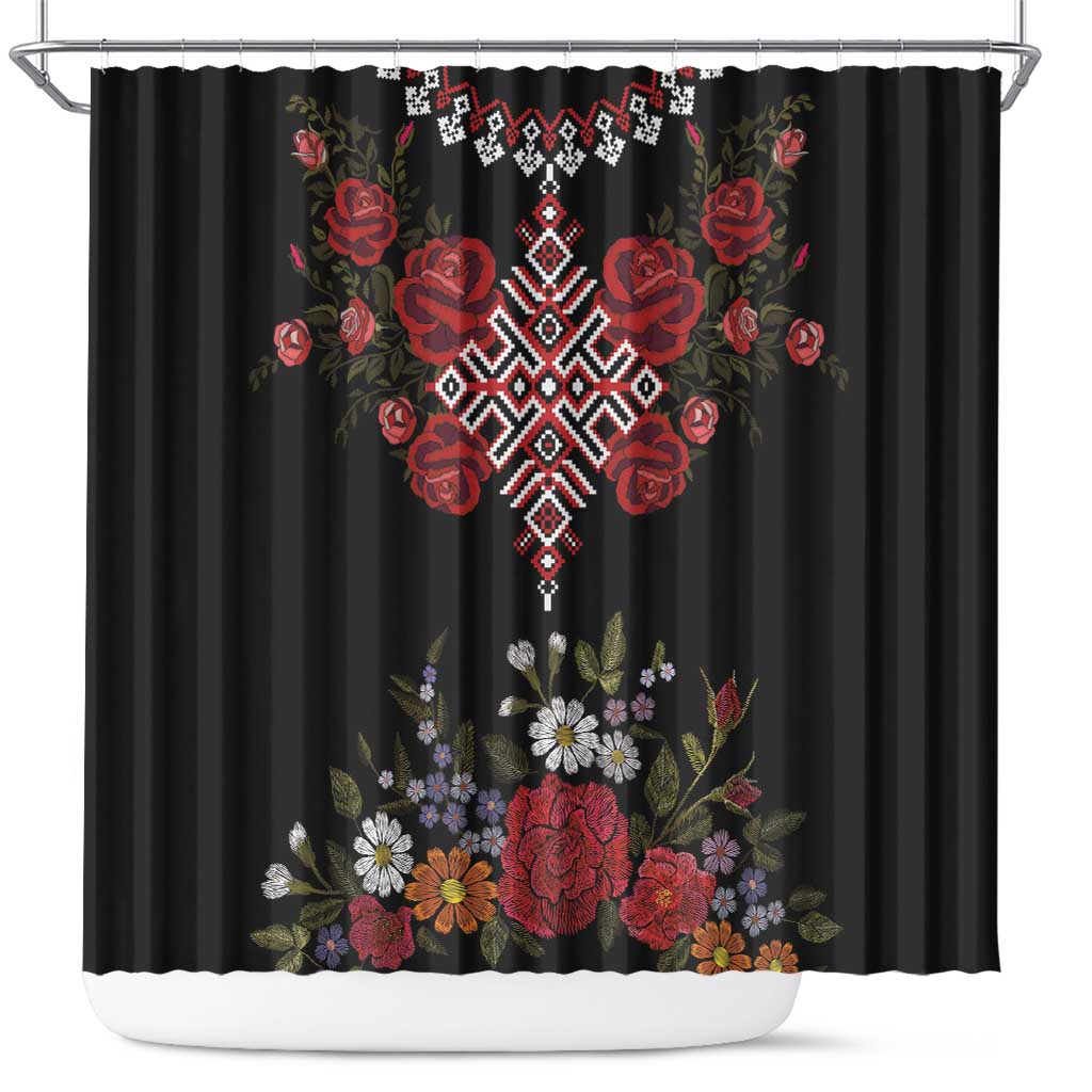 Czech Republic Traditional Costume Shower Curtain Embroidery Floral Pattern With Red Rose LT18