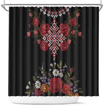 Czech Republic Traditional Costume Shower Curtain Embroidery Floral Pattern With Red Rose LT18