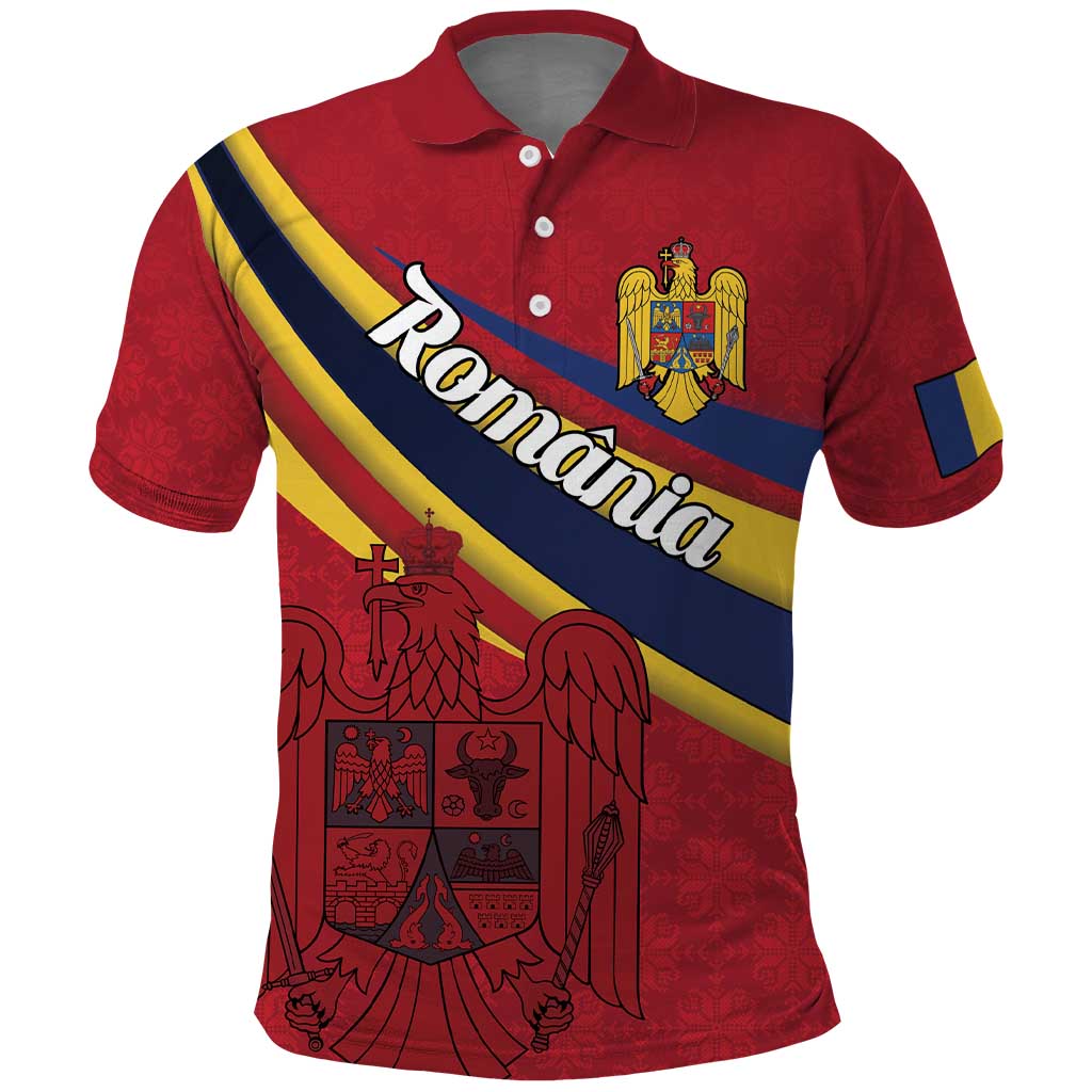 Personalized National Flag Of Romania Day Polo Shirt Coat of arms LT18
