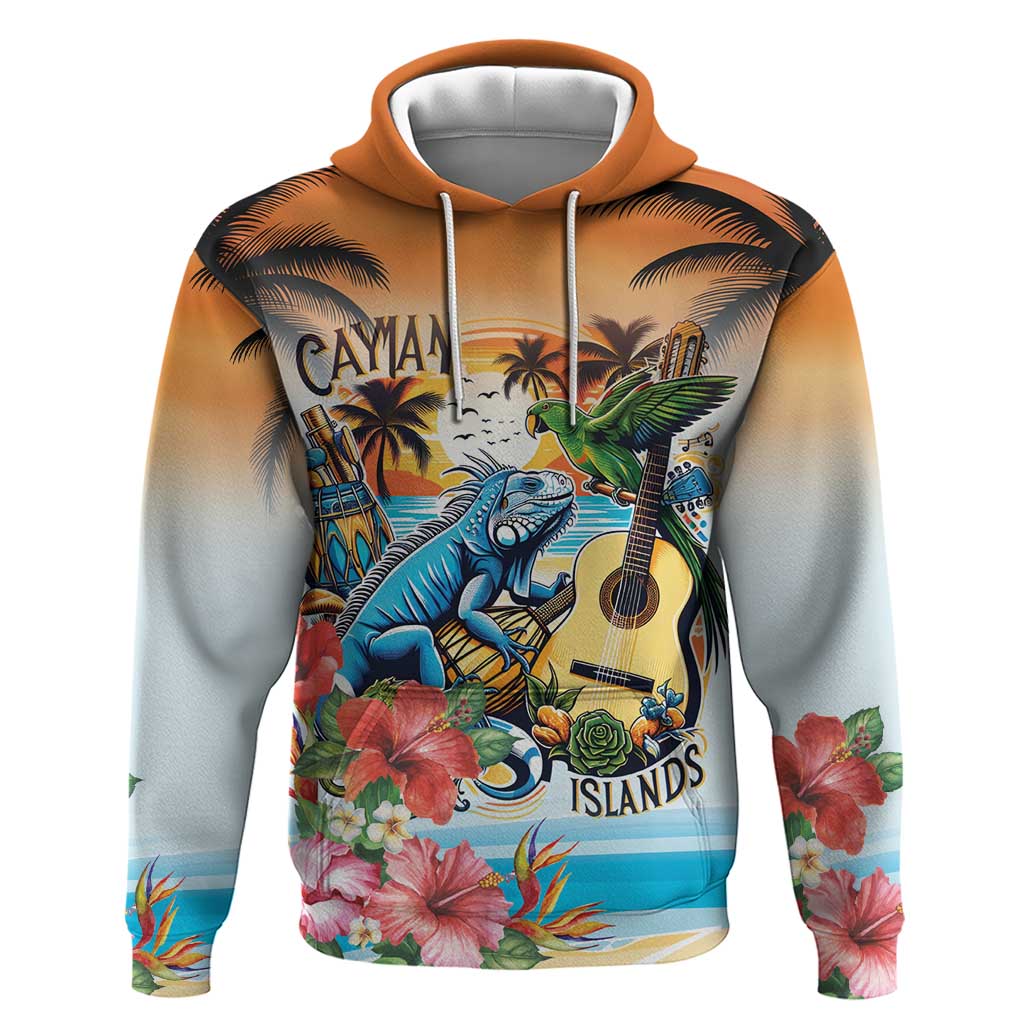 Cayman Islands Hoodie Iguanas And Parrot Hibiscus Flower LT18