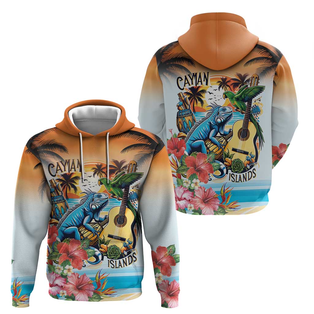 Cayman Islands Hoodie Iguanas And Parrot Hibiscus Flower LT18