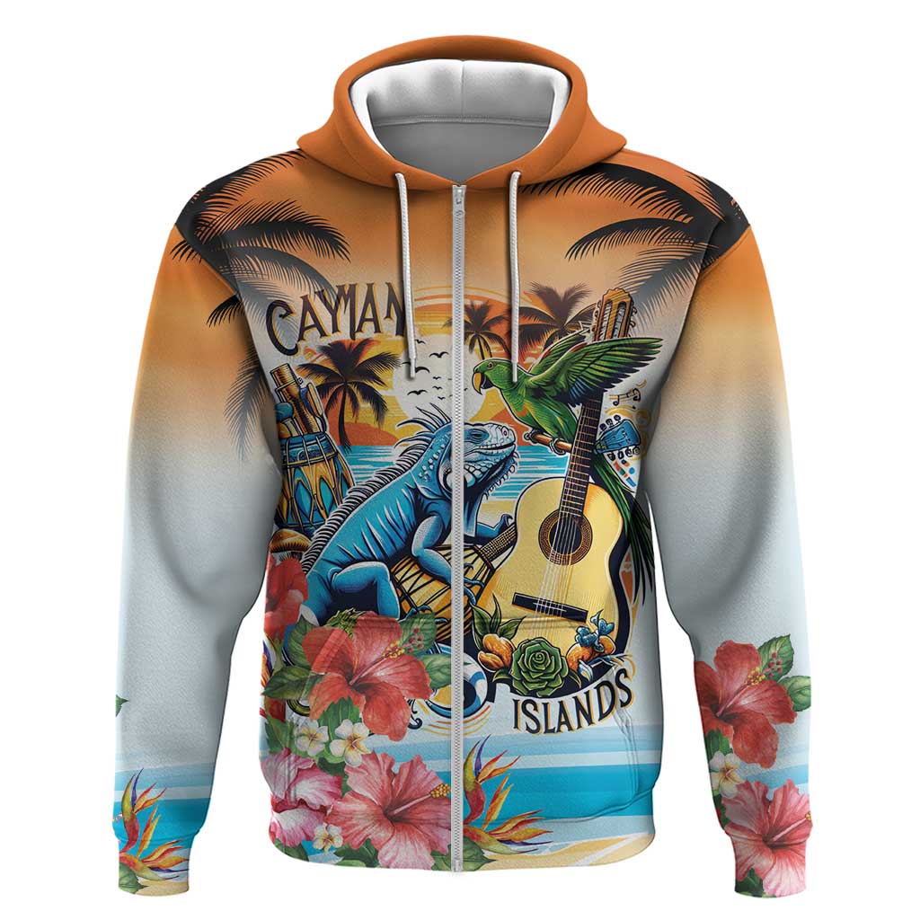 Cayman Islands Hoodie Iguanas And Parrot Hibiscus Flower LT18