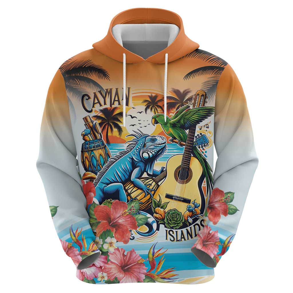 Cayman Islands Hoodie Iguanas And Parrot Hibiscus Flower LT18