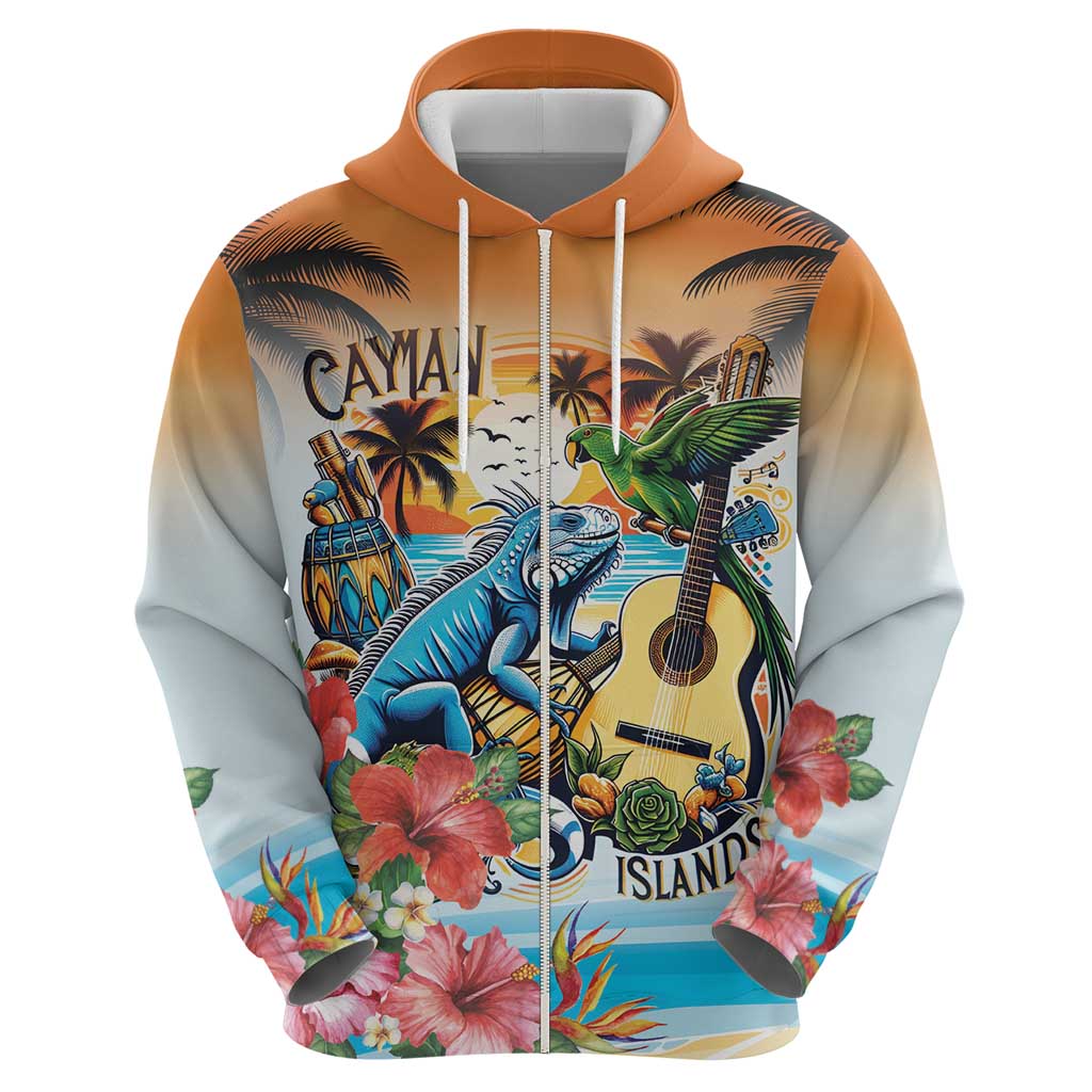 Cayman Islands Hoodie Iguanas And Parrot Hibiscus Flower LT18