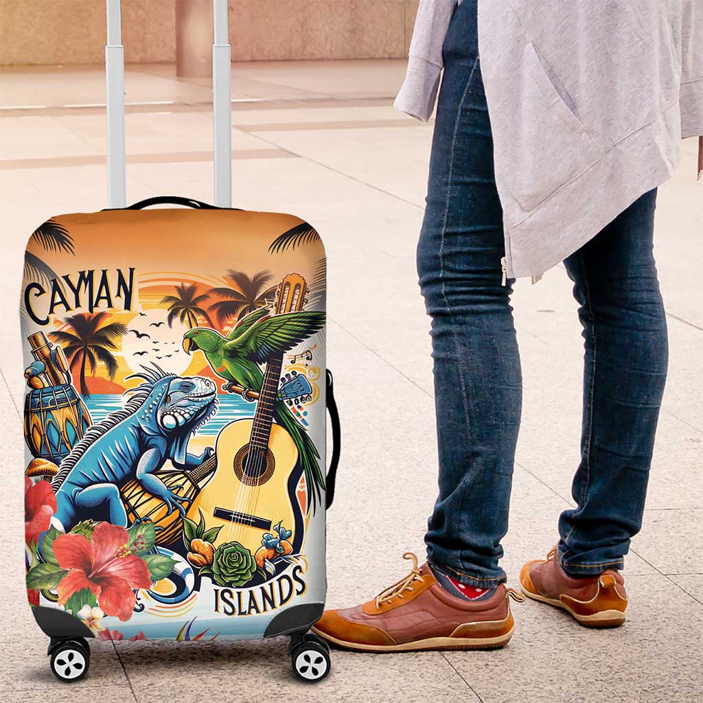 Cayman Islands Luggage Cover Iguanas And Parrot Hibiscus Flower LT18