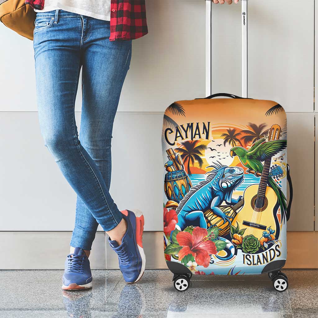 Cayman Islands Luggage Cover Iguanas And Parrot Hibiscus Flower LT18