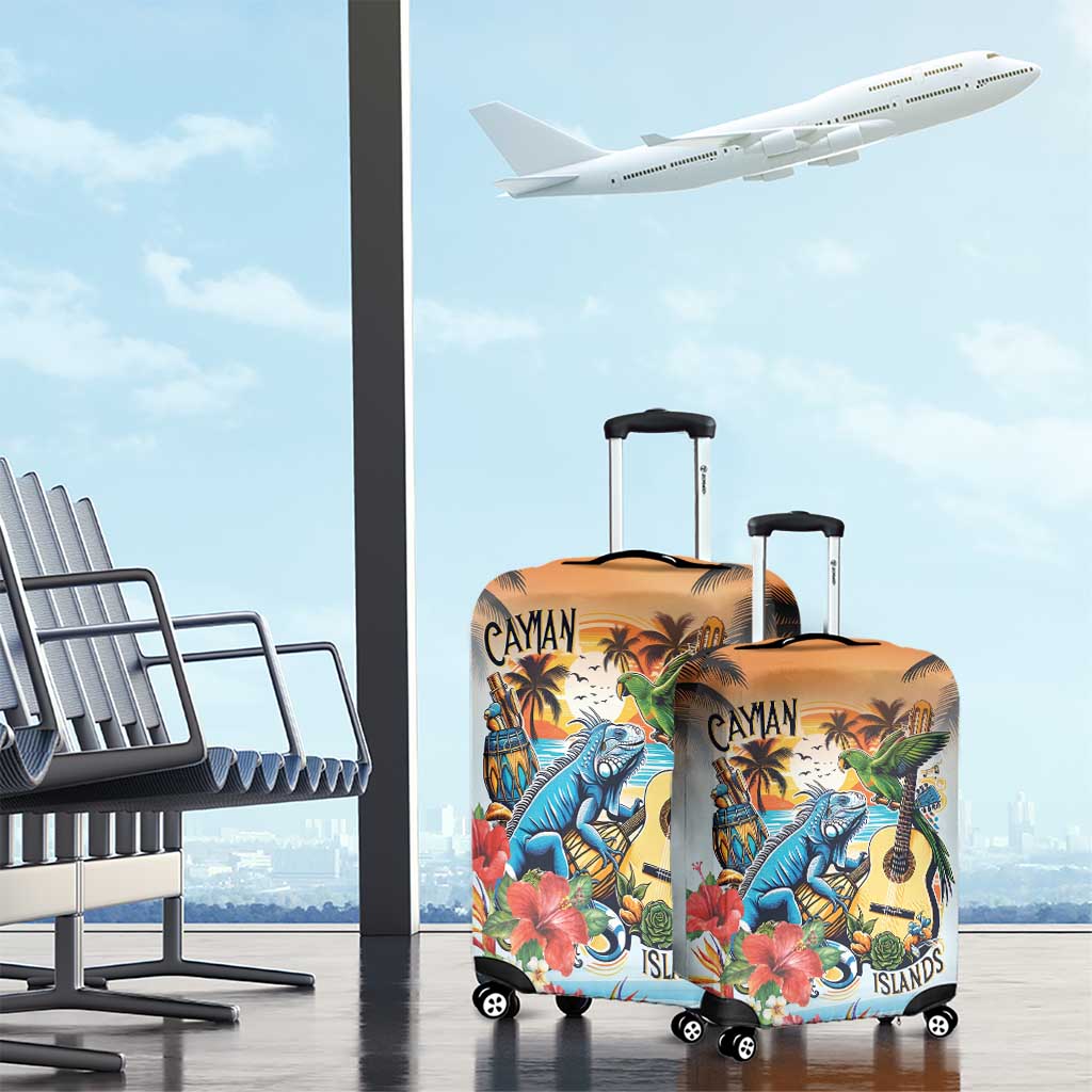 Cayman Islands Luggage Cover Iguanas And Parrot Hibiscus Flower LT18