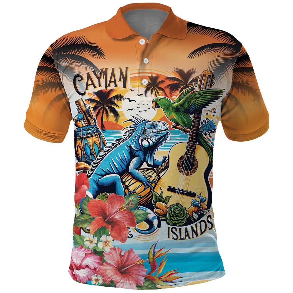 Cayman Islands Polo Shirt Iguanas And Parrot Hibiscus Flower LT18