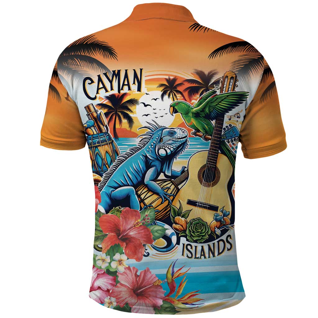 Cayman Islands Polo Shirt Iguanas And Parrot Hibiscus Flower LT18