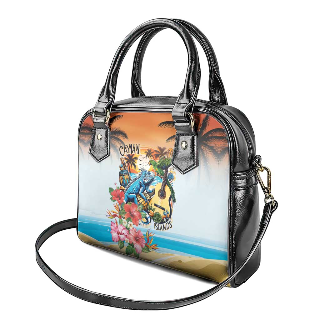 Cayman Islands Shoulder Handbag Iguanas And Parrot Hibiscus Flower LT18
