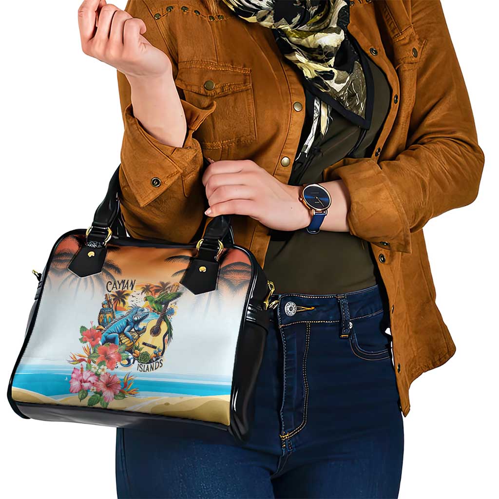 Cayman Islands Shoulder Handbag Iguanas And Parrot Hibiscus Flower LT18