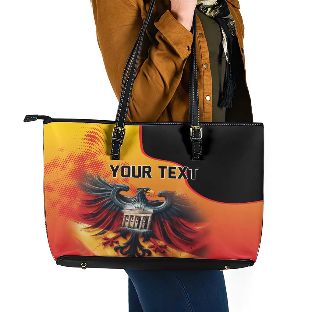 Personalized Germany Unity Day Leather Tote Bag The Eagle With Berlin Wall LT18