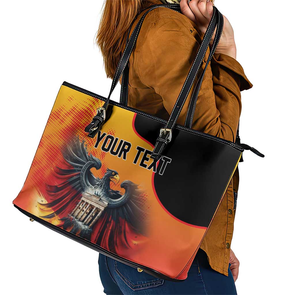 Personalized Germany Unity Day Leather Tote Bag The Eagle With Berlin Wall LT18