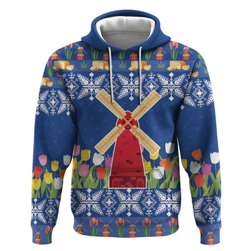 Netherlands Christmas Hoodie Windmills With Tulip Flowers LT18