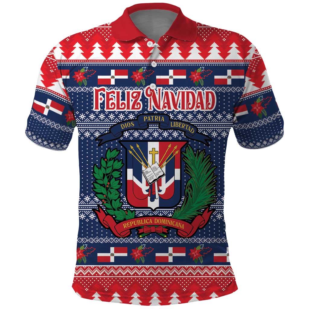 Personalized Dominican Republic Christmas Polo Shirt Dominicana Coat Of Arms Christmas Pattern LT18