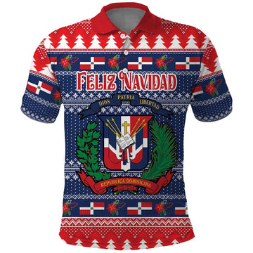 Personalized Dominican Republic Christmas Polo Shirt Dominicana Coat Of Arms Christmas Pattern LT18