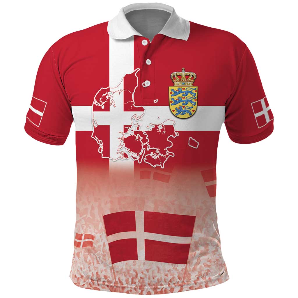 Danish National Flag Day Polo Shirt Coat Of Arms With Map LT18