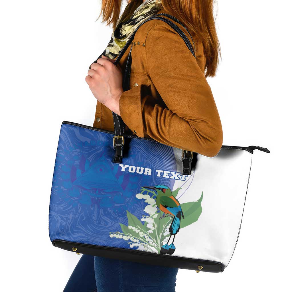 Personalized El Salvador Turquoise Browed Motmot Leather Tote Bag With Yucca Flowers LT18