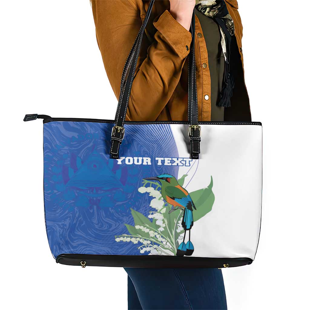 Personalized El Salvador Turquoise Browed Motmot Leather Tote Bag With Yucca Flowers LT18