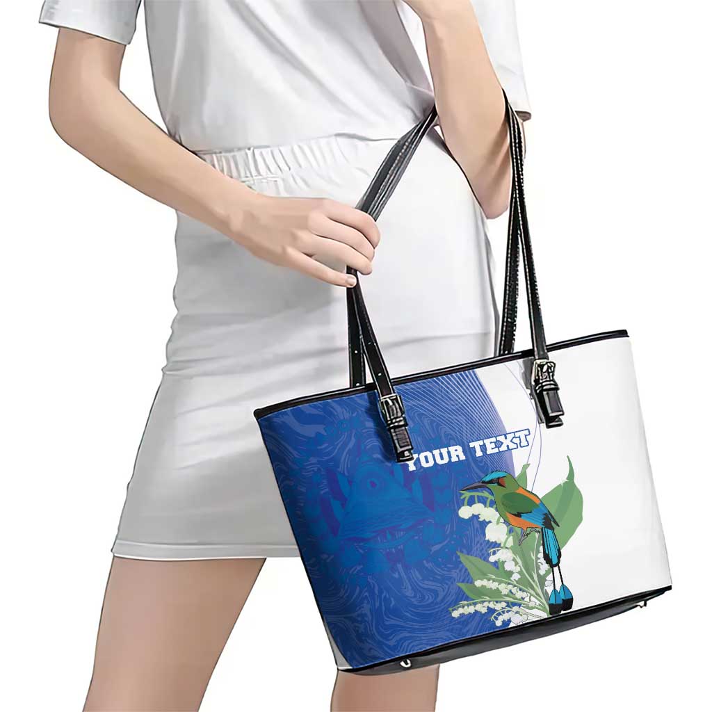 Personalized El Salvador Turquoise Browed Motmot Leather Tote Bag With Yucca Flowers LT18