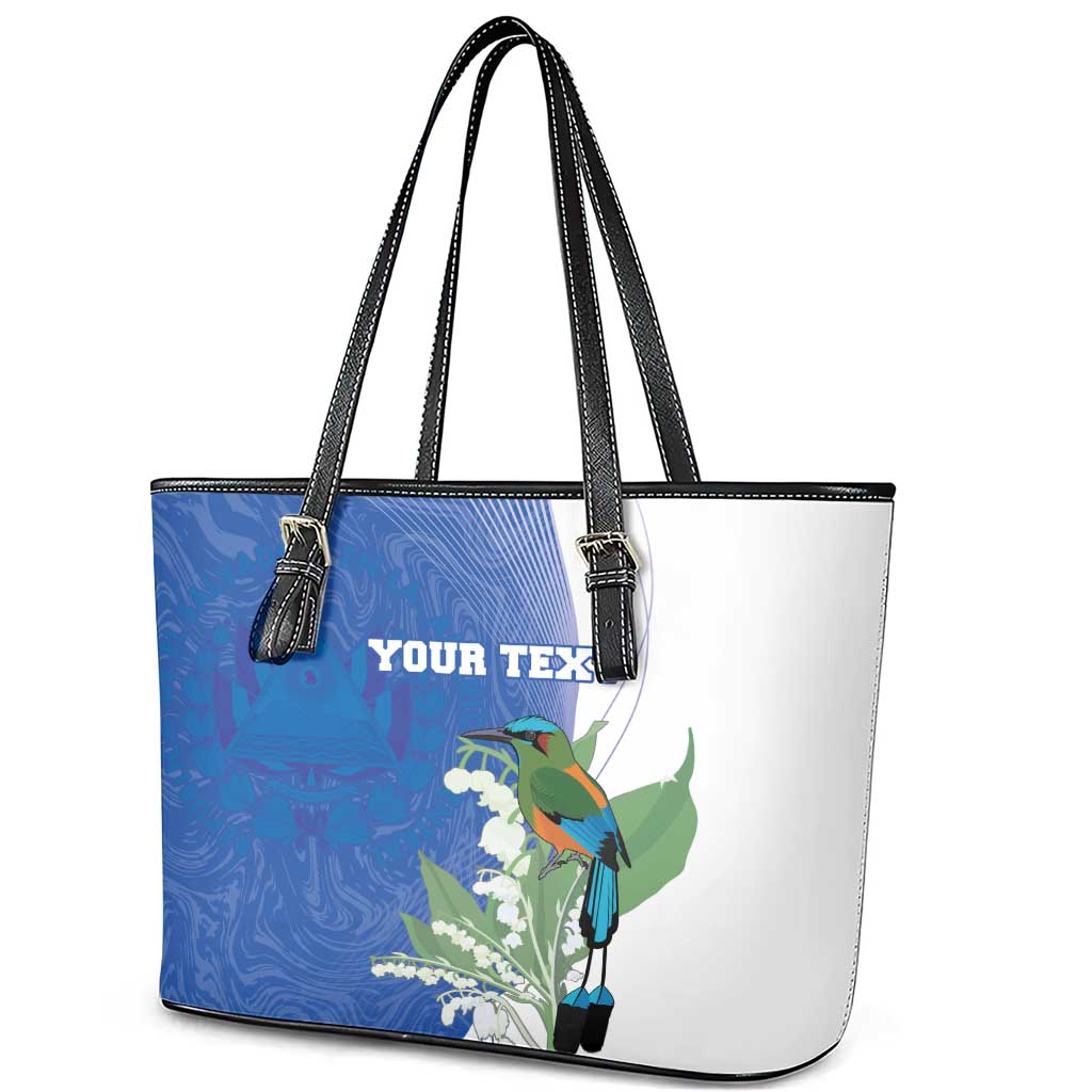 Personalized El Salvador Turquoise Browed Motmot Leather Tote Bag With Yucca Flowers LT18