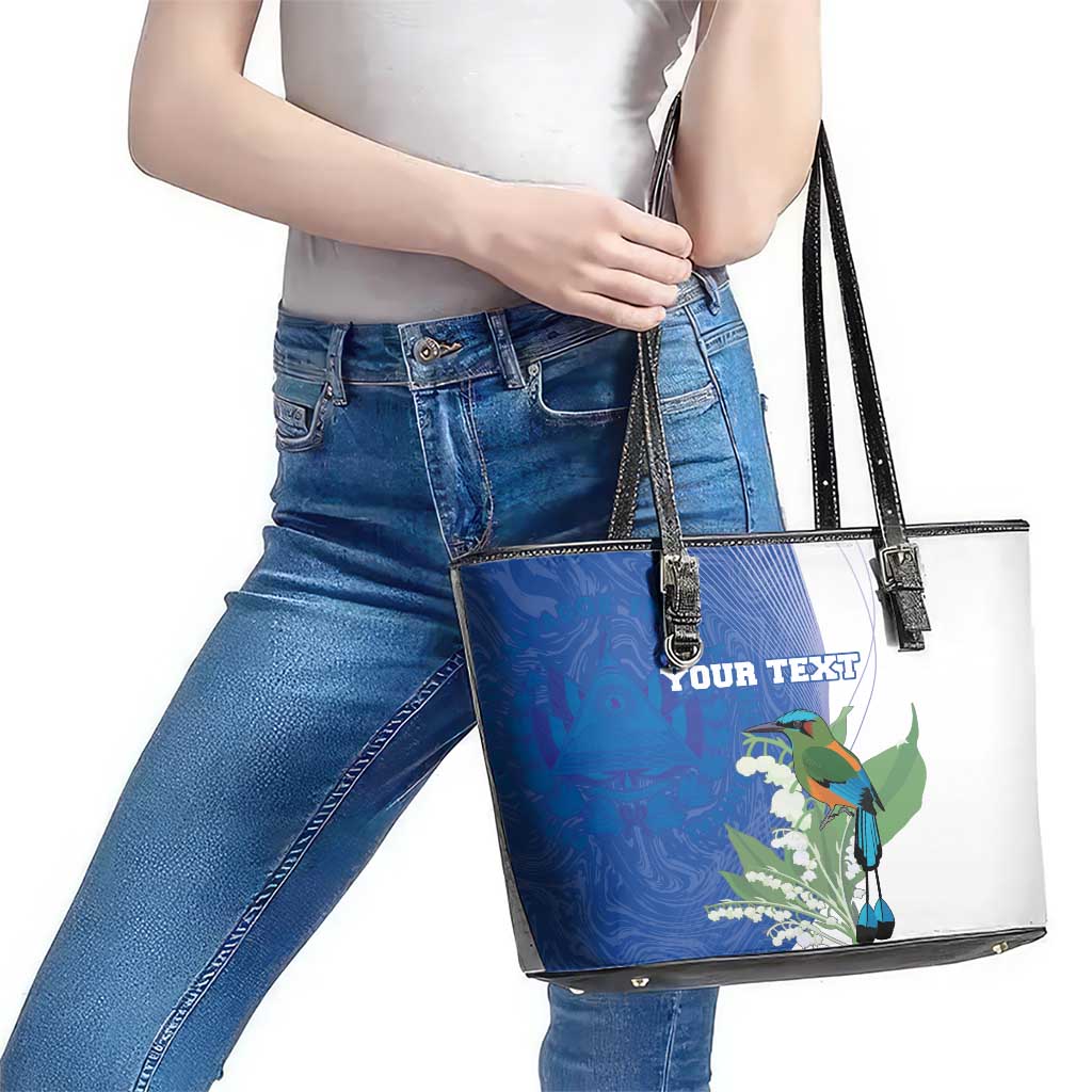 Personalized El Salvador Turquoise Browed Motmot Leather Tote Bag With Yucca Flowers LT18