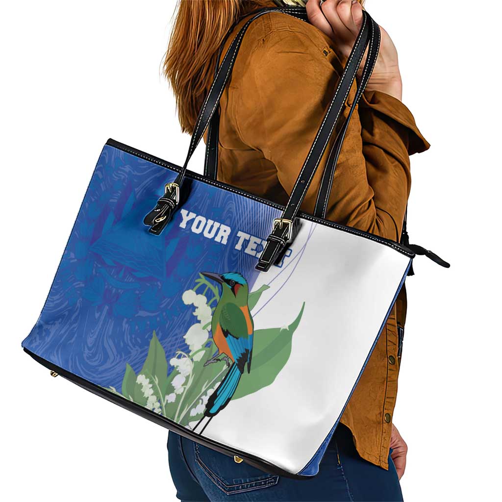 Personalized El Salvador Turquoise Browed Motmot Leather Tote Bag With Yucca Flowers LT18