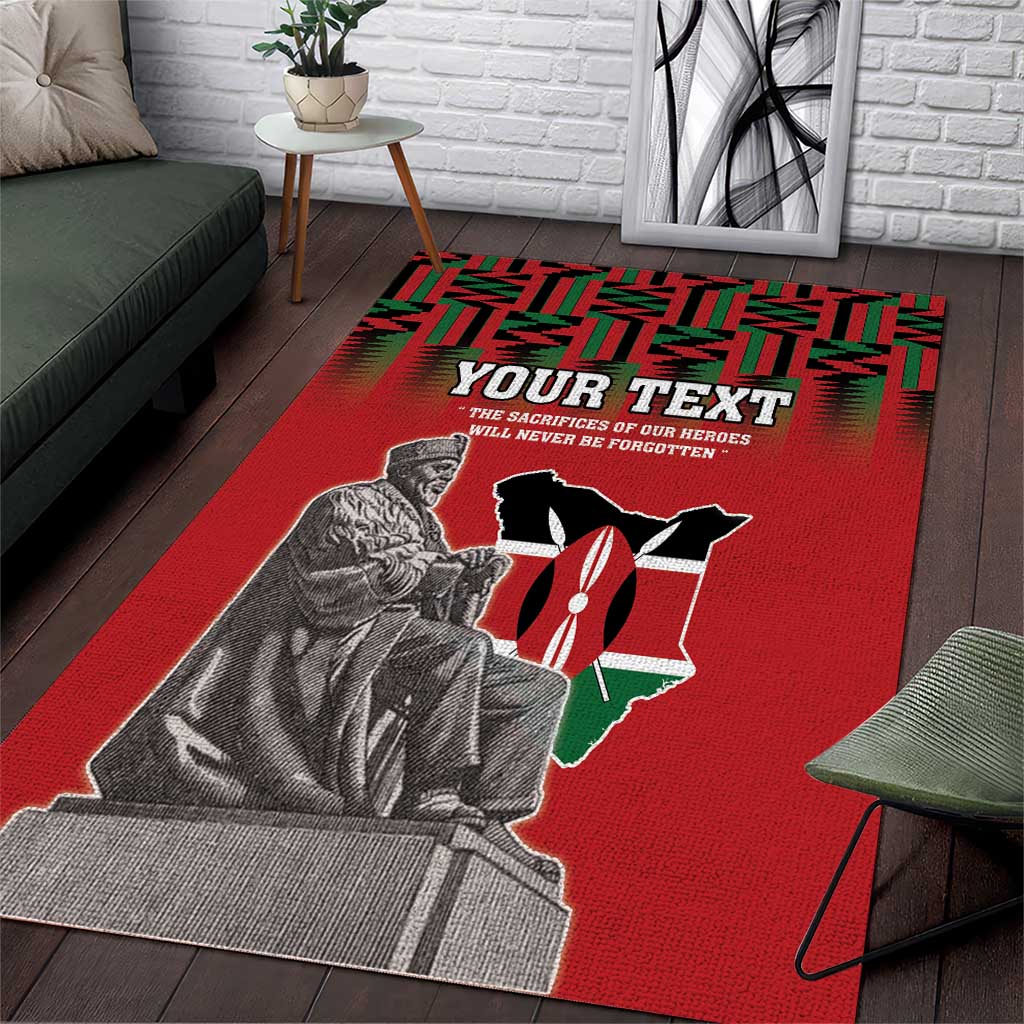 Personalized Afro Kenya Mashujaa Day Area Rug Mzee Jomo Kenyatta With Coat Of Arms LT18